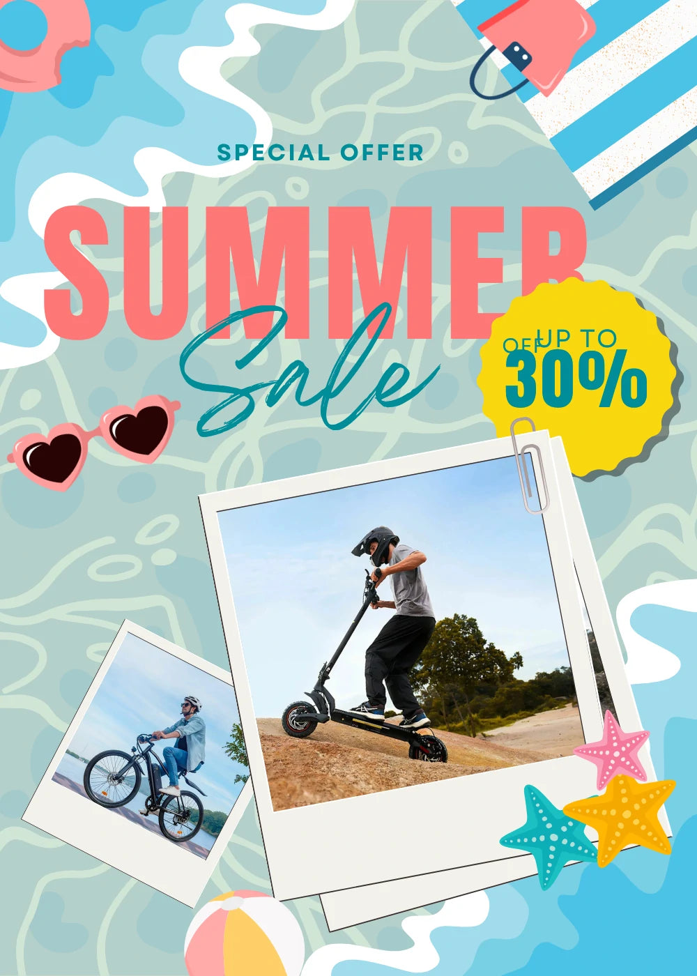 iScooter  escooter summer promotion banner with 30% discount